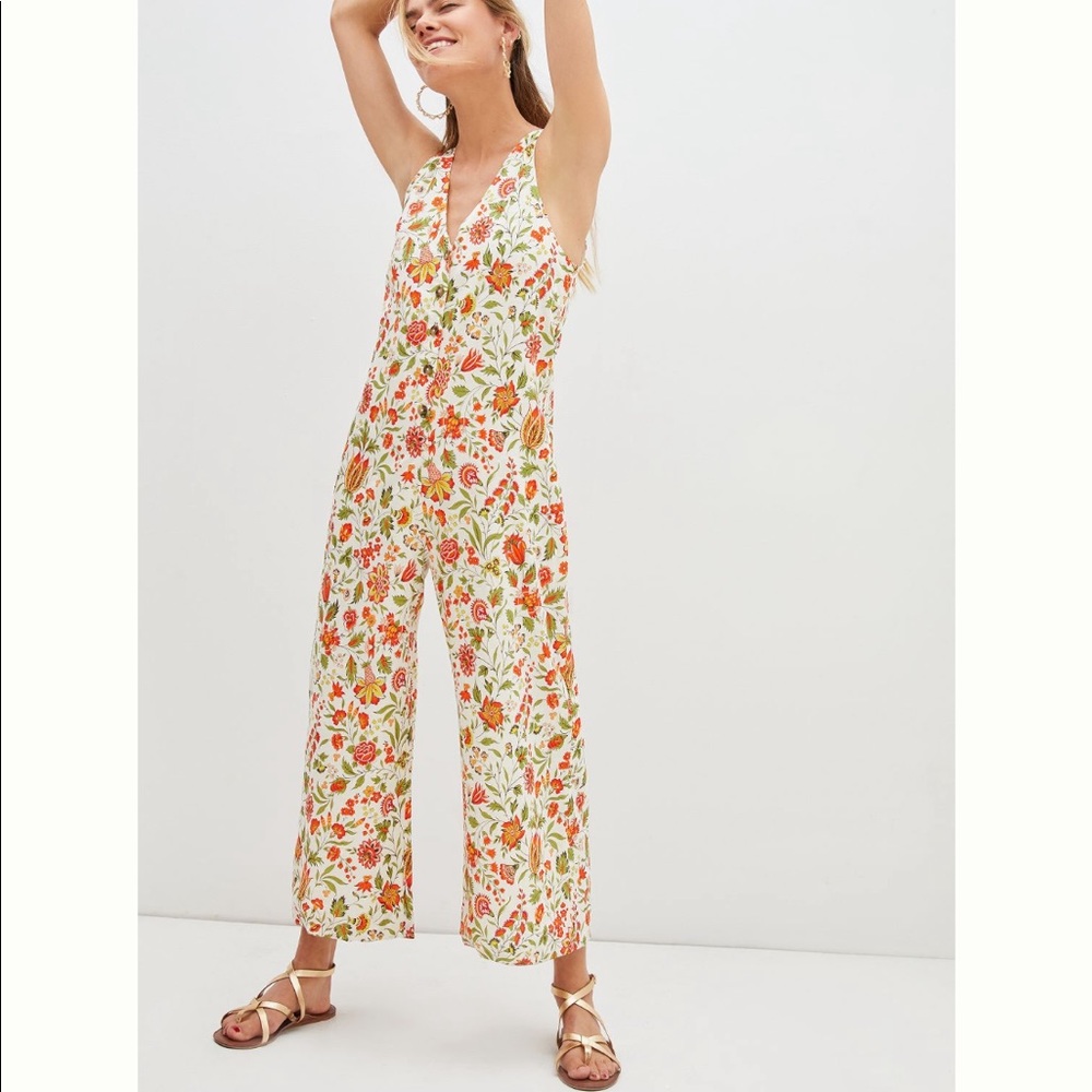 Anthropologie floral wide leg jumpsuit XS